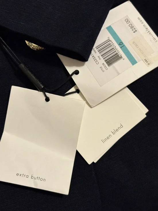 Calvin Klein Blaze Navy  blue Single-Breasted Notch Lapel  Linen Size 16 - Picture 13 of 13